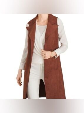 Chicos EUC Elongated Faux Suede Duster Vest Reddened Clay Western Sz 2 - US L